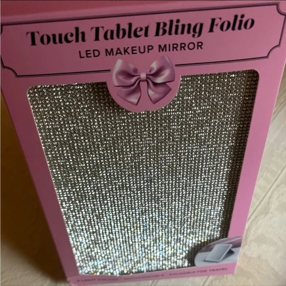 Impressions Vanity LED Light Up Bling Folio Makeup Mirror Silver BNIB